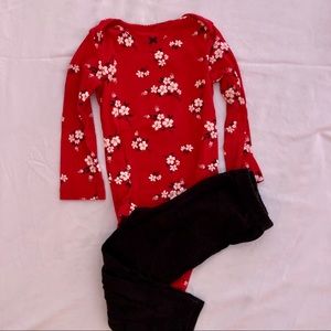 Red Floral Onesie with Black Pants | Girls
